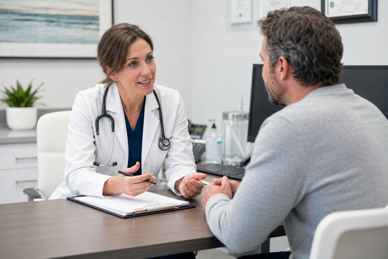 Female doctor consulting a male patient