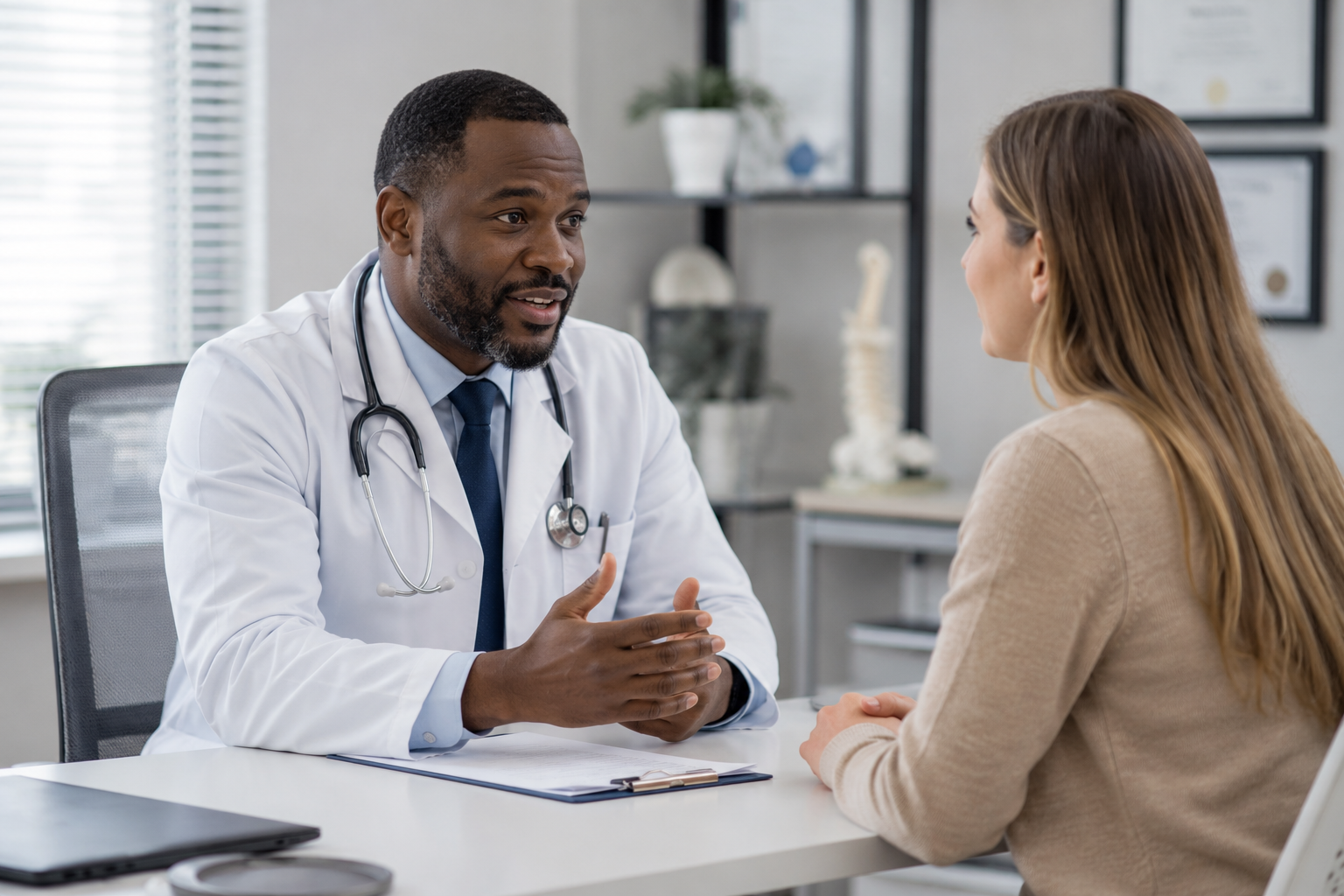 Male doctor consulting a female patient
